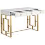 Baccarat 47" Wide White Lacquer and Gold Writing Desk in scene