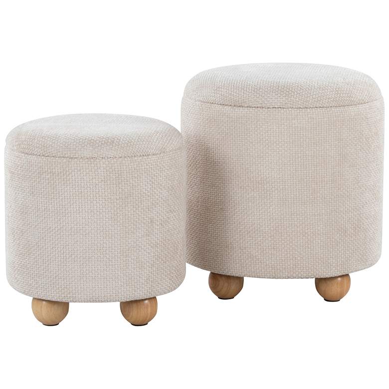 Image 2 Bacci Ottoman Set in Natural Wood and Beige Fabric by LumiSource Pair