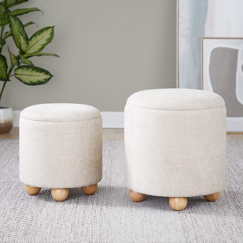 Image 1 Bacci Ottoman Set in Natural Wood and Beige Fabric by LumiSource Pair
