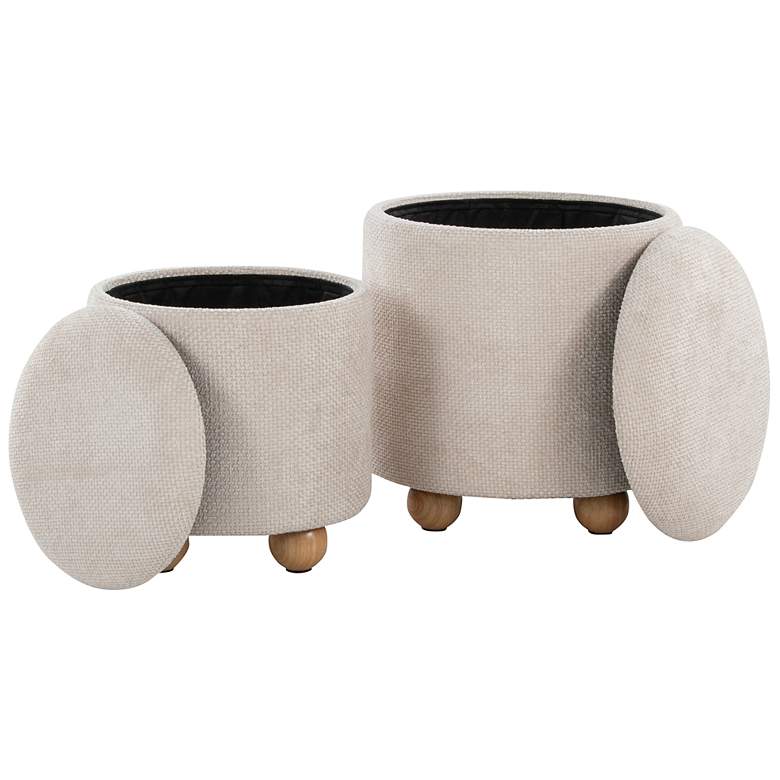 Image 3 Bacci Ottoman Set in Natural Wood and Beige Fabric by LumiSource Pair more views