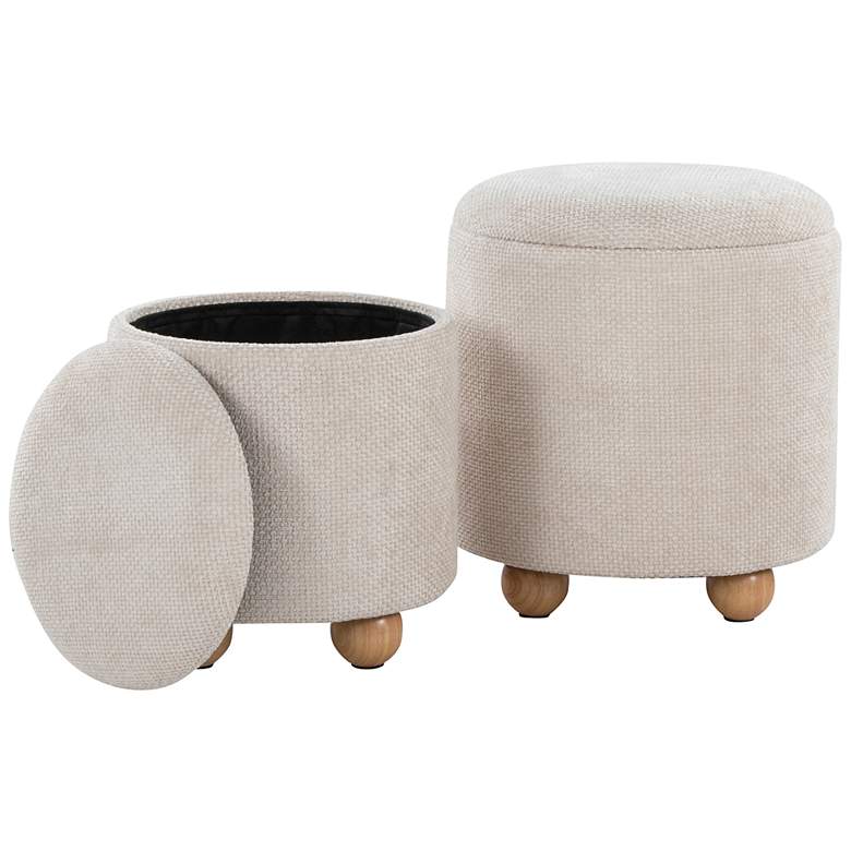 Image 6 Bacci Ottoman Set in Natural Wood and Beige Fabric by LumiSource Pair more views
