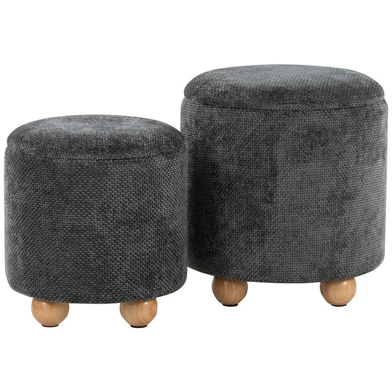 Image 2 Bacci Ottoman Set in Natural Wood and Green Fabric by LumiSource Pair