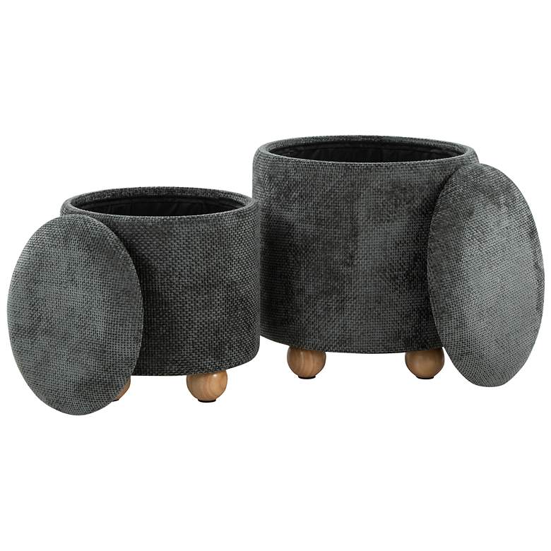 Image 3 Bacci Ottoman Set in Natural Wood and Green Fabric by LumiSource Pair more views