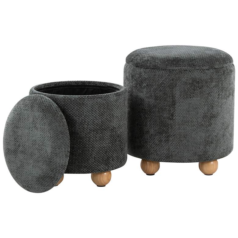 Image 6 Bacci Ottoman Set in Natural Wood and Green Fabric by LumiSource Pair more views