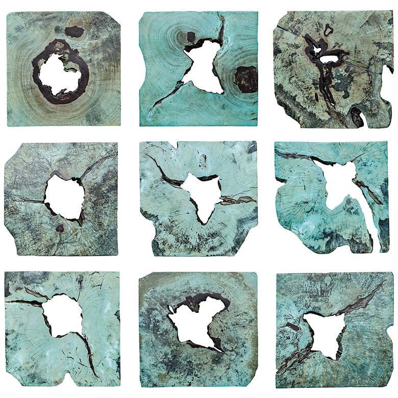 Image 2 Bahati 16" Square Blue Green 9-Piece Wood Wall Decor Set