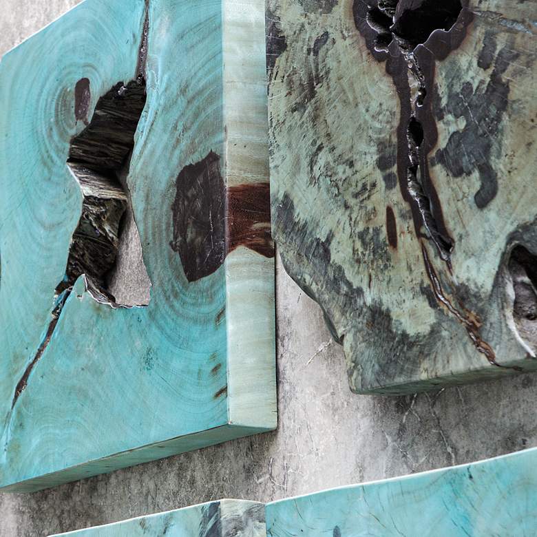 Image 4 Bahati 16" Square Blue Green 9-Piece Wood Wall Decor Set more views