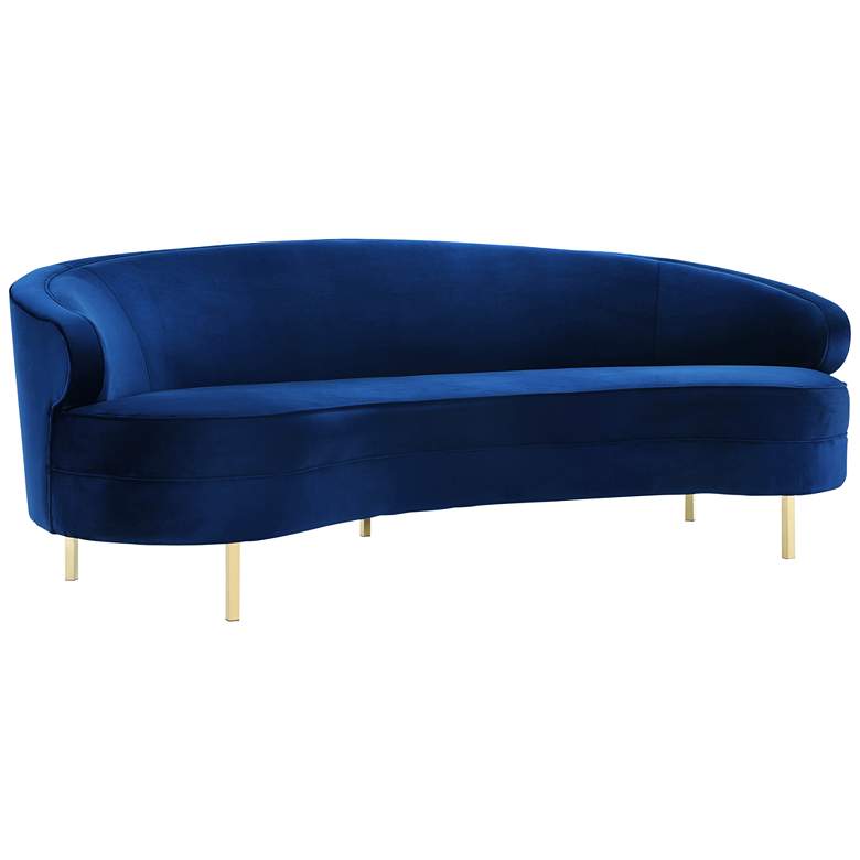 Image 1 Baila 89 1/2" Wide Navy Velvet Curved Sofa