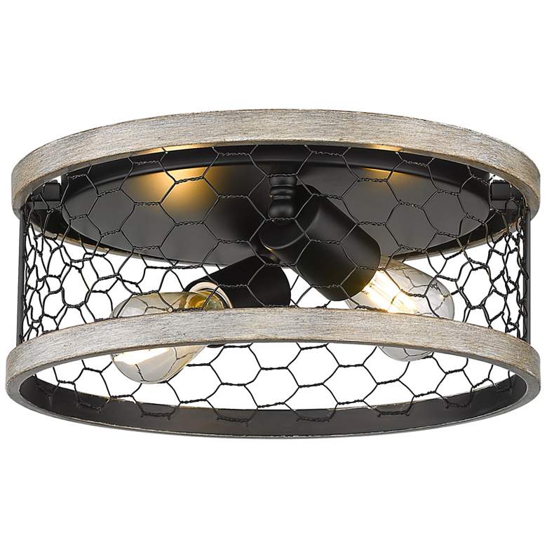 Image 1 Bailey 11 inch Wide Matte Black 2-Light Flush Mount With Chicken Wire Shad