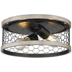 Bailey 11&quot; Wide Matte Black 2-Light Flush Mount With Chicken Wire Shad