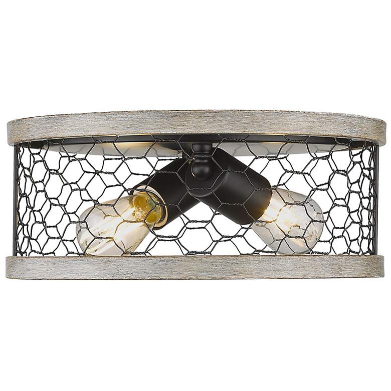 Image 2 Bailey 11" Wide Matte Black 2-Light Flush Mount With Chicken Wire Shad more views