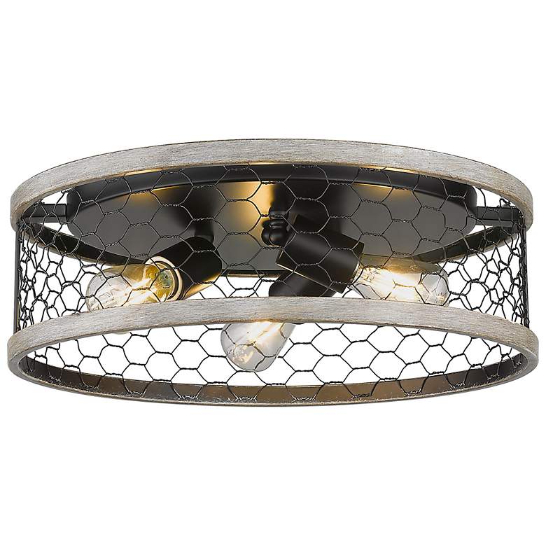 Image 2 Bailey 15" Wide Matte Black 3-Light Flush Mount With Chicken Wire Shad