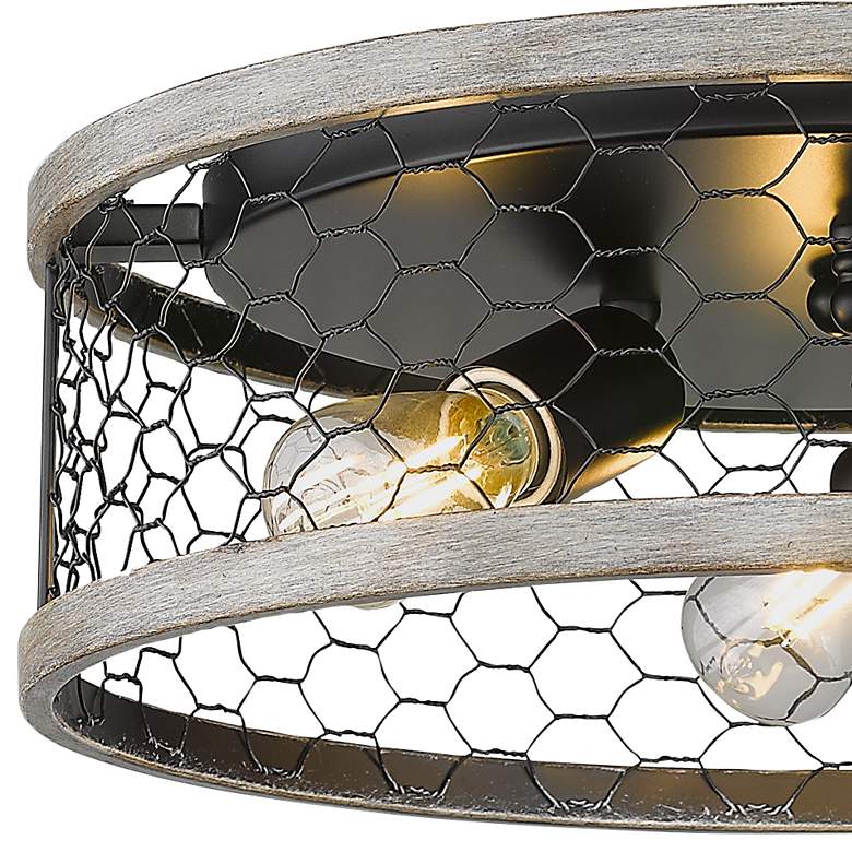 Image 2 Bailey 15 inch Wide Matte Black 3-Light Flush Mount With Chicken Wire Shad more views