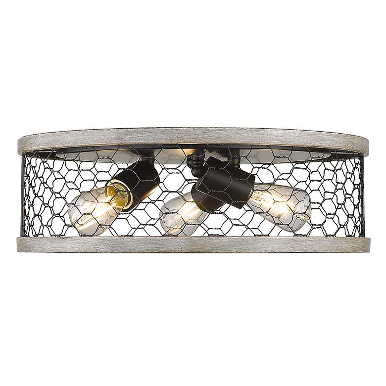 Image 3 Bailey 15" Wide Matte Black 3-Light Flush Mount With Chicken Wire Shad more views