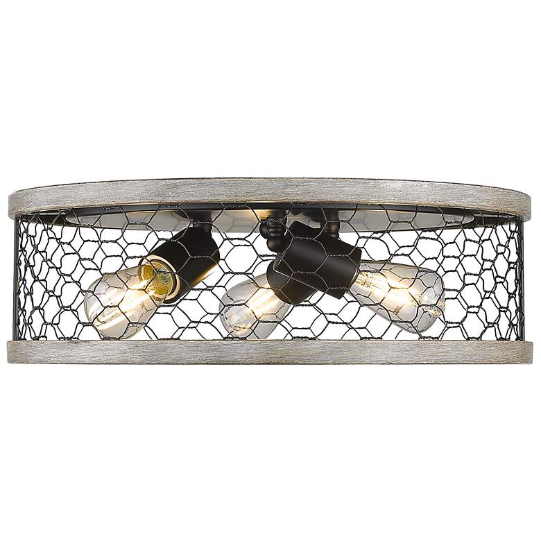 Image 3 Bailey 15 inch Wide Matte Black 3-Light Flush Mount With Chicken Wire Shad more views