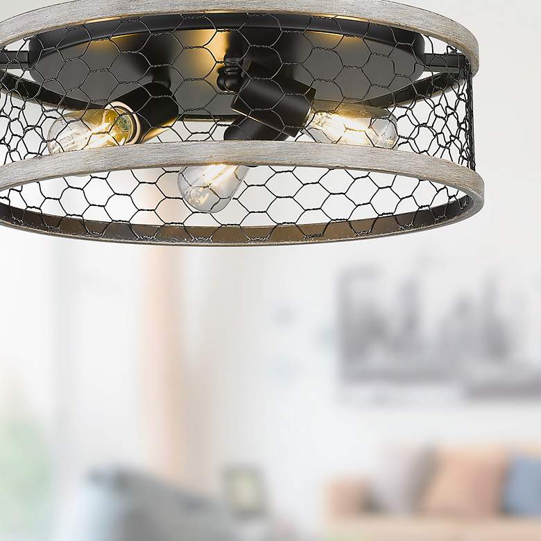 Image 5 Bailey 15" Wide Matte Black 3-Light Flush Mount With Chicken Wire Shad more views