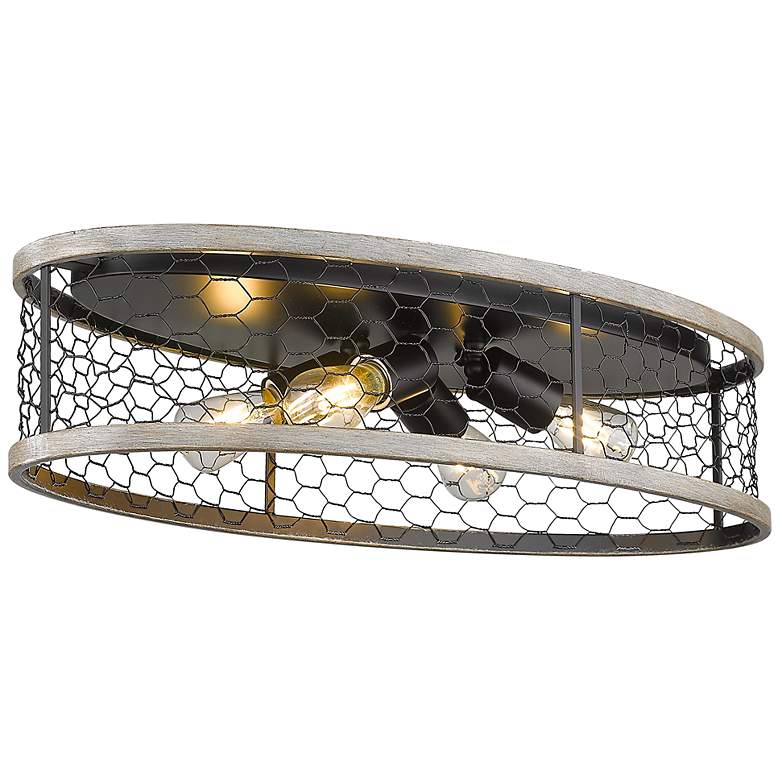 Image 1 Bailey 24 inch Wide Matte Black 4-Light Flush Mount With Chicken Wire Shad