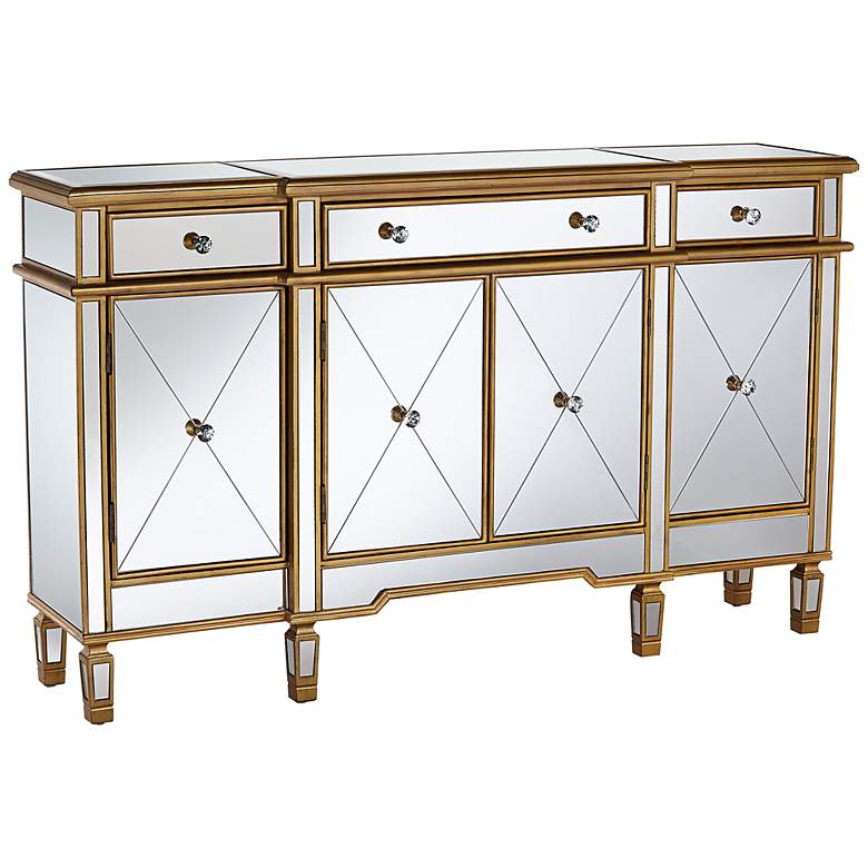 Image 3 Bailey 60 inch Wide 4-Door Gold Mirrored Buffet Console