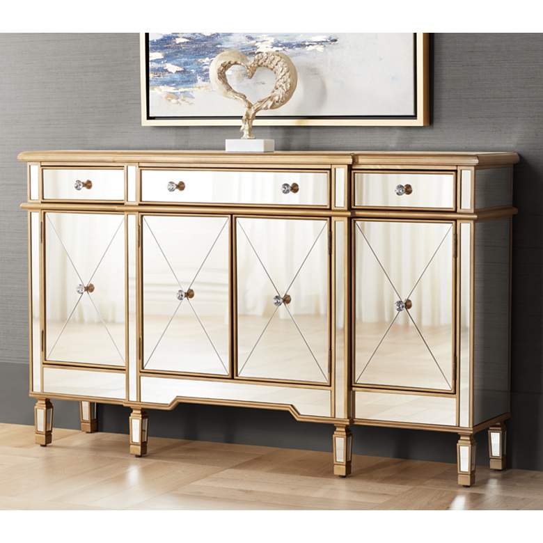 Image 1 Bailey 60" Wide 4-Door Gold Mirrored Buffet Console