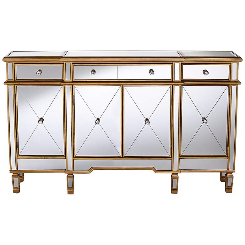 Image 4 Bailey 60 inch Wide 4-Door Gold Mirrored Buffet Console more views