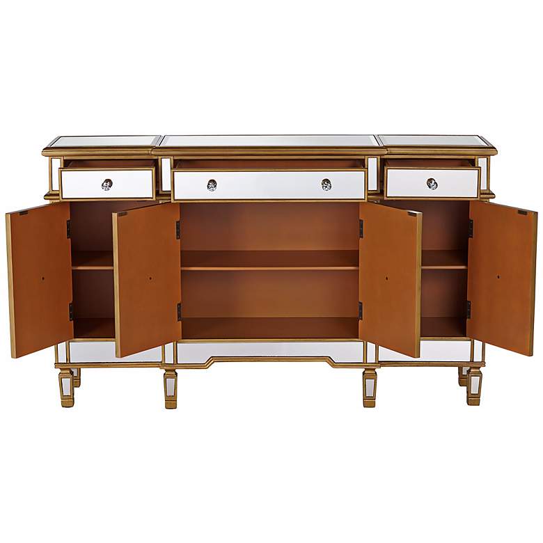 Image 5 Bailey 60 inch Wide 4-Door Gold Mirrored Buffet Console more views
