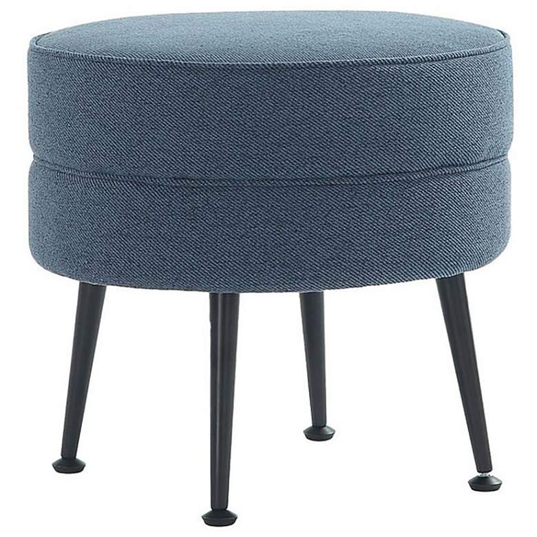 Image 1 Bailey Mid-Century Modern Upholstered Ottoman in Blue with Black Feet