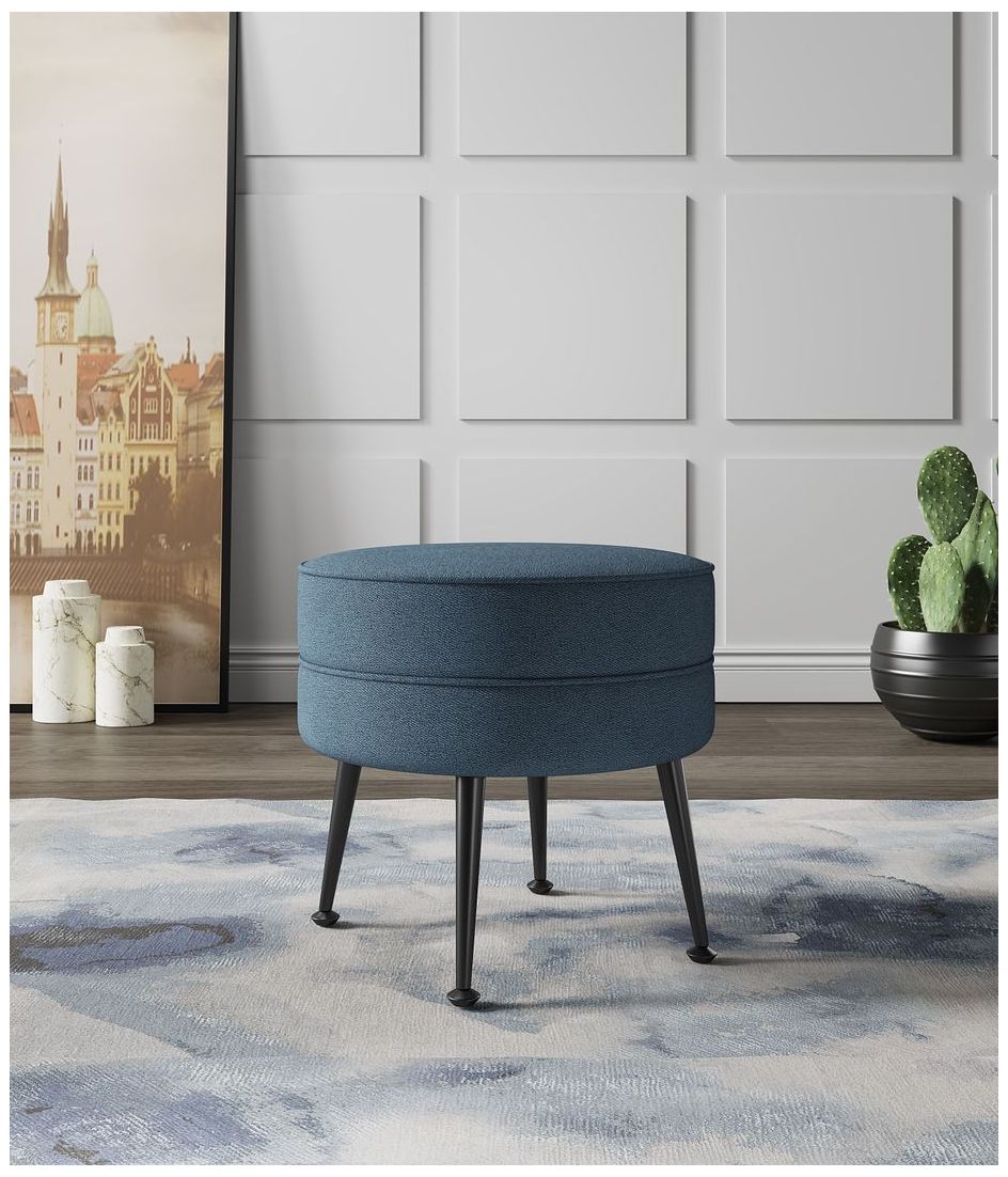 Image 2 Bailey Mid-Century Modern Upholstered Ottoman in Blue with Black Feet more views