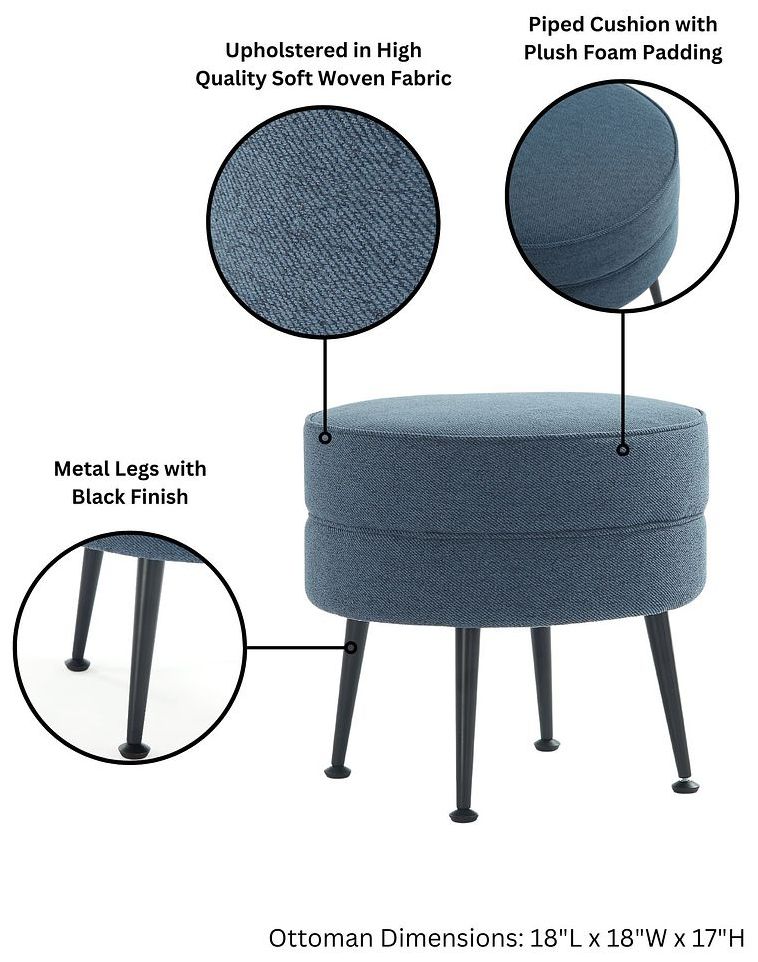 Image 4 Bailey Mid-Century Modern Upholstered Ottoman in Blue with Black Feet more views