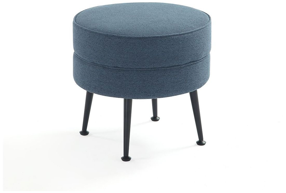 Bailey Mid-Century Modern Upholstered Ottoman in Blue with Black Feet
