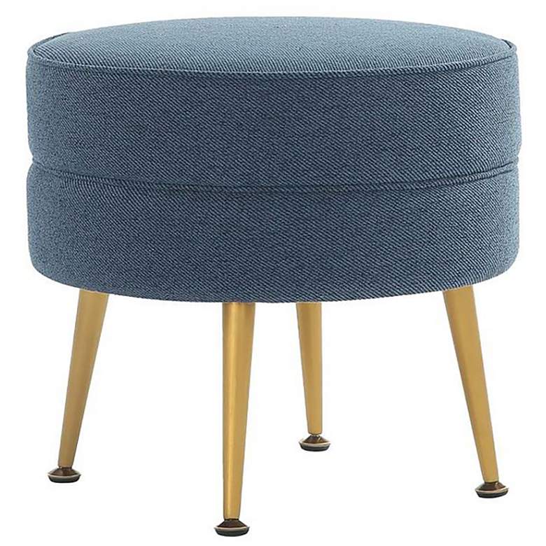 Image 1 Bailey Mid-Century Modern Upholstered Ottoman in Blue with Gold Feet