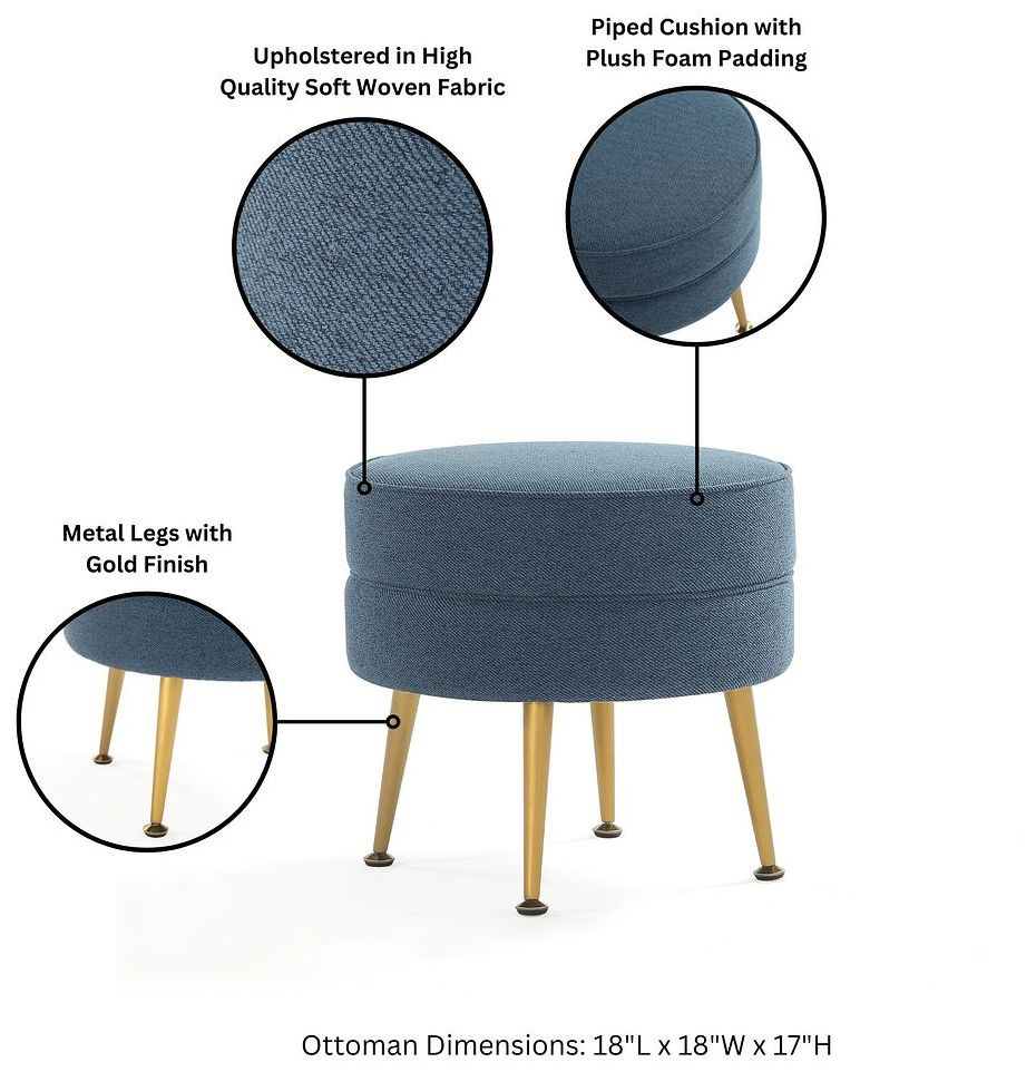 Image 4 Bailey Mid-Century Modern Upholstered Ottoman in Blue with Gold Feet more views