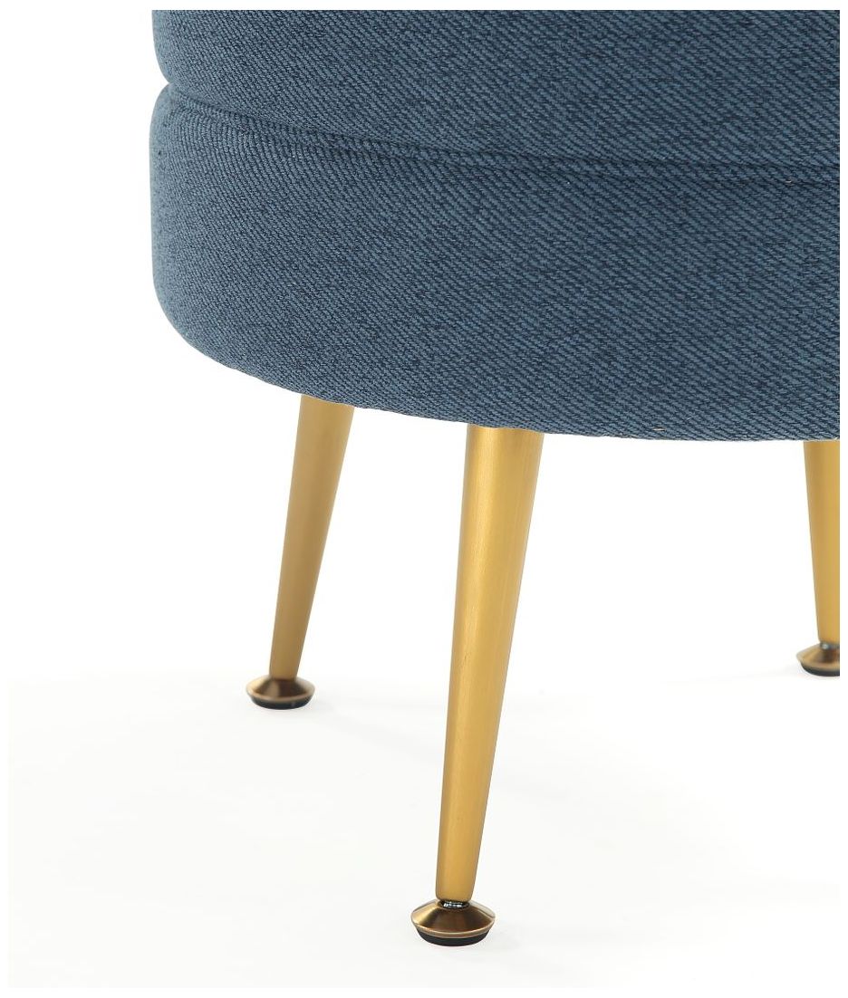 Image 5 Bailey Mid-Century Modern Upholstered Ottoman in Blue with Gold Feet more views