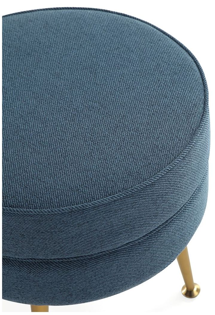 Image 6 Bailey Mid-Century Modern Upholstered Ottoman in Blue with Gold Feet more views