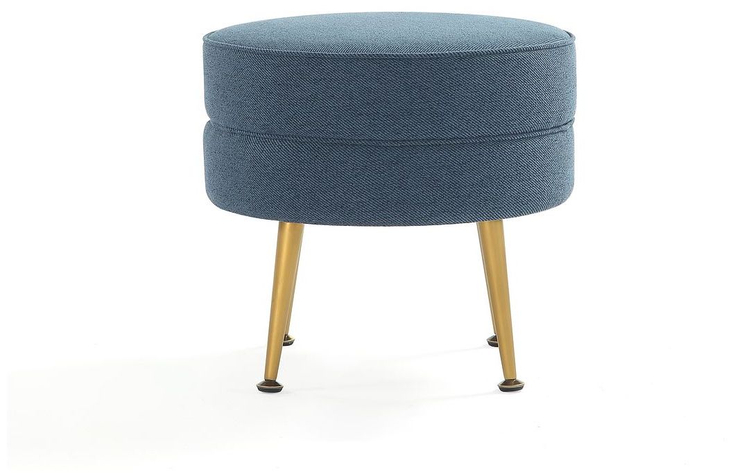 Image 7 Bailey Mid-Century Modern Upholstered Ottoman in Blue with Gold Feet more views