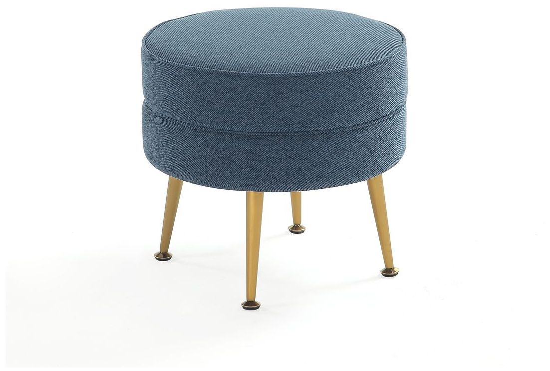 Bailey Mid-Century Modern Upholstered Ottoman in Blue with Gold Feet