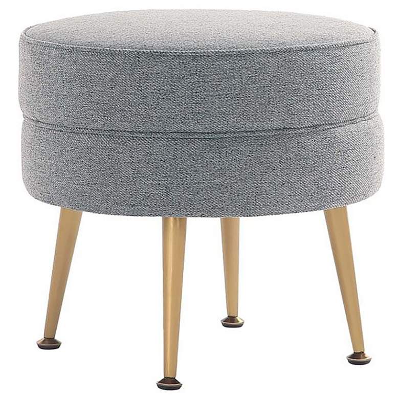 Image 1 Bailey Mid-Century Modern Upholstered Ottoman in Grey with Gold Feet