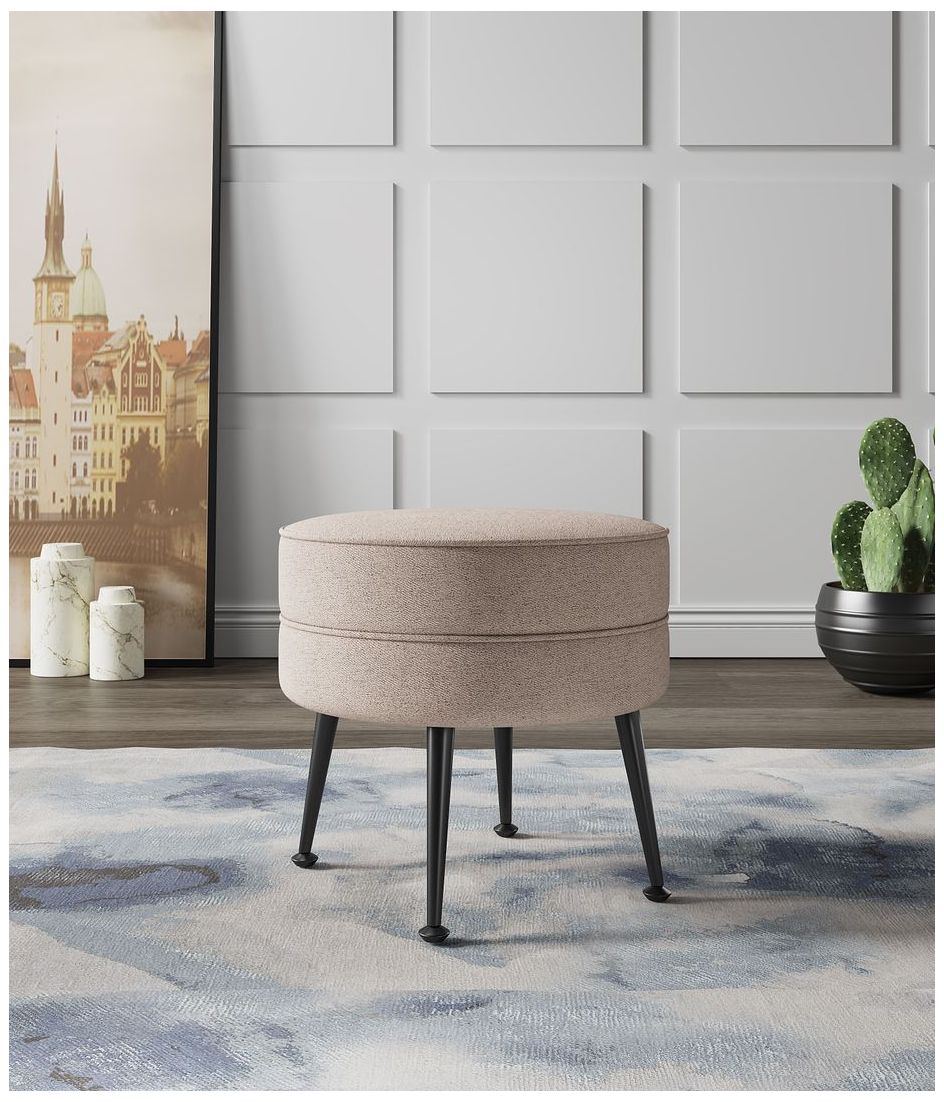 Image 2 Bailey Mid-Century Modern Upholstered Ottoman in Oatmeal  with Black Feet more views