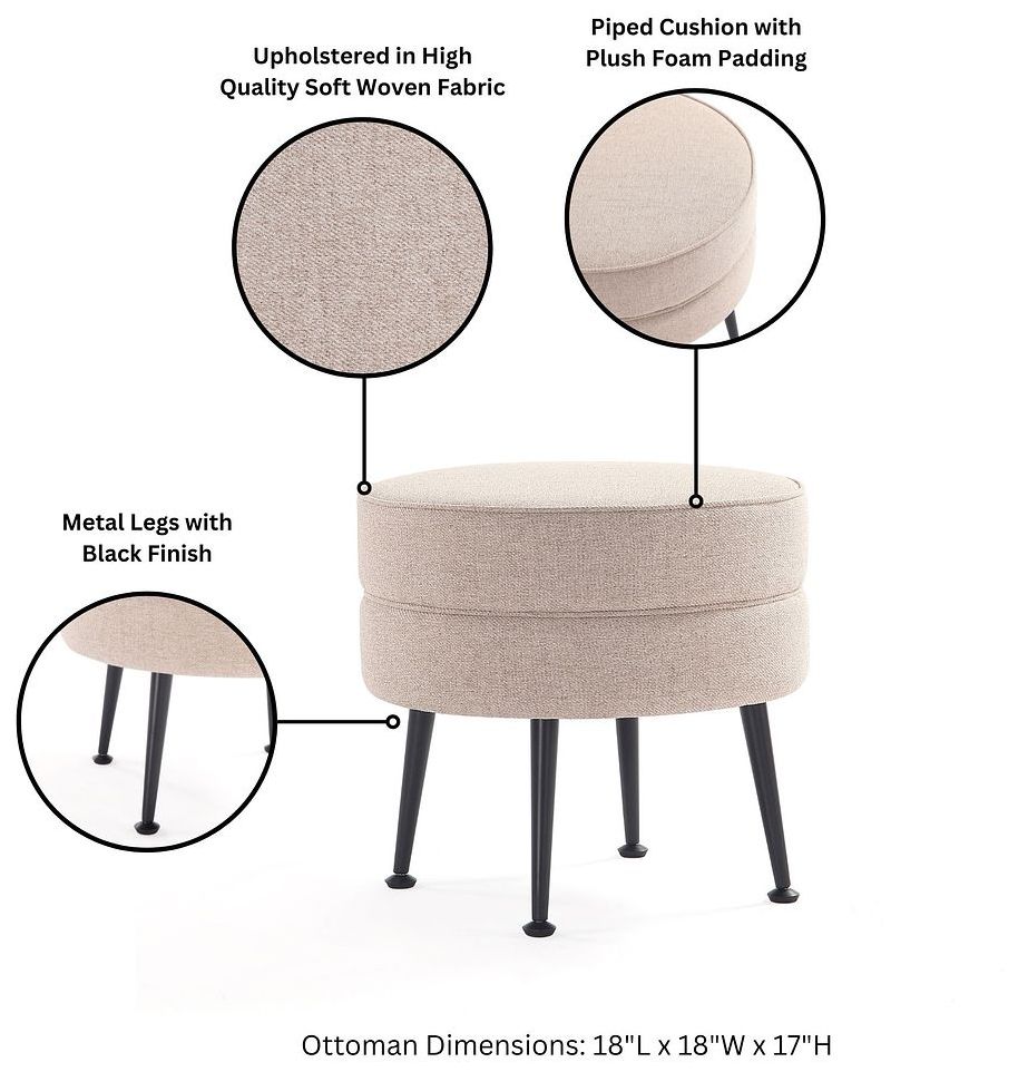 Image 4 Bailey Mid-Century Modern Upholstered Ottoman in Oatmeal  with Black Feet more views