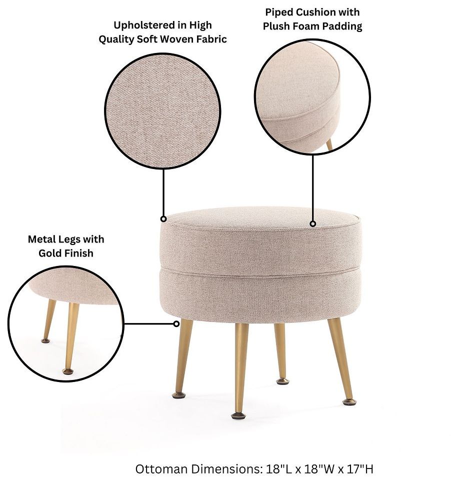 Image 4 Bailey Mid-Century Modern Upholstered Ottoman in Oatmeal  with Gold Feet more views