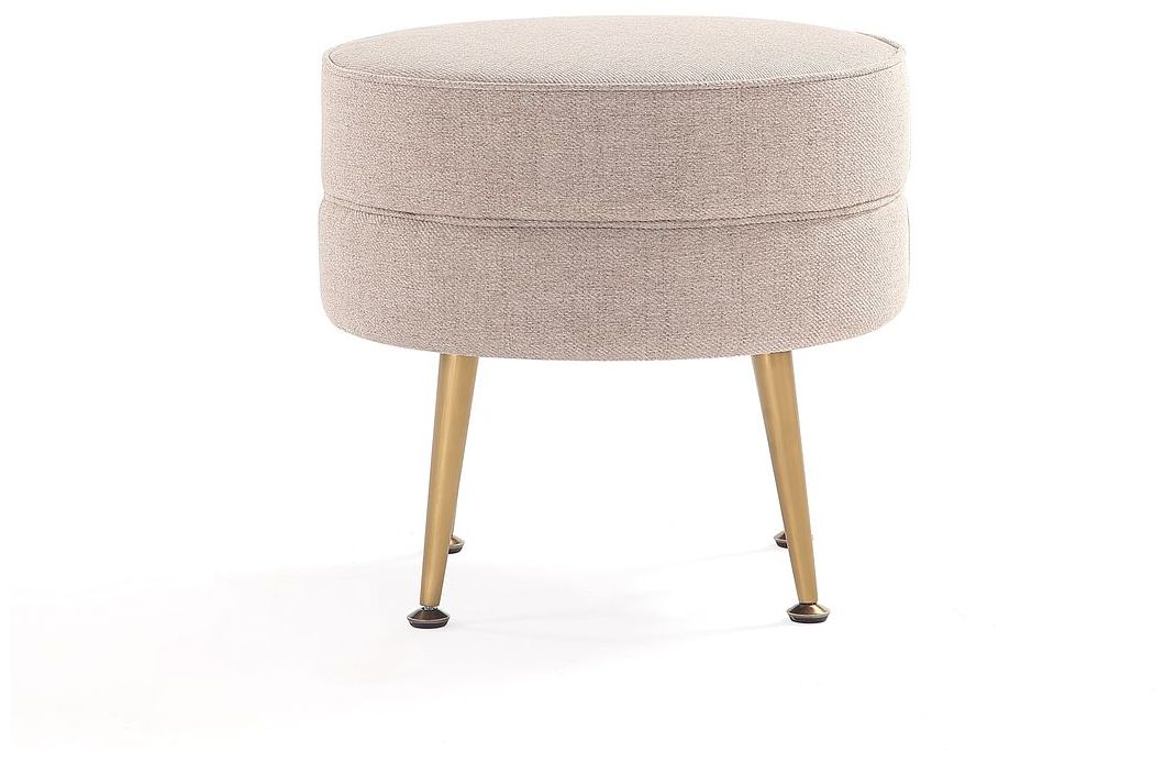 Image 7 Bailey Mid-Century Modern Upholstered Ottoman in Oatmeal  with Gold Feet more views