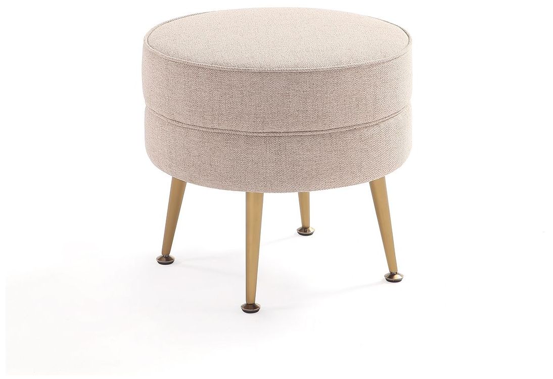 Bailey Mid-Century Modern Upholstered Ottoman in Oatmeal  with Gold Feet