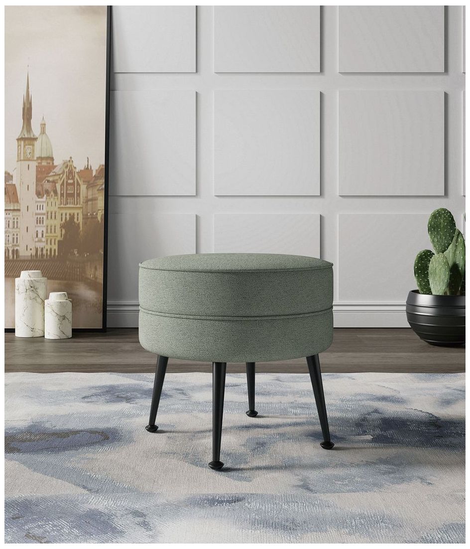 Image 2 Bailey Mid-Century Modern Upholstered Ottoman in Sage Green with Black Feet more views