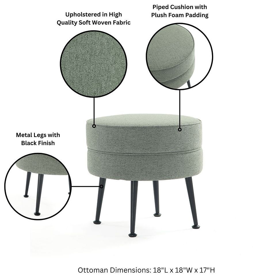 Image 4 Bailey Mid-Century Modern Upholstered Ottoman in Sage Green with Black Feet more views
