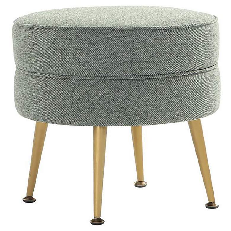 Image 1 Bailey Mid-Century Modern Upholstered Ottoman in Sage Green with Gold Feet