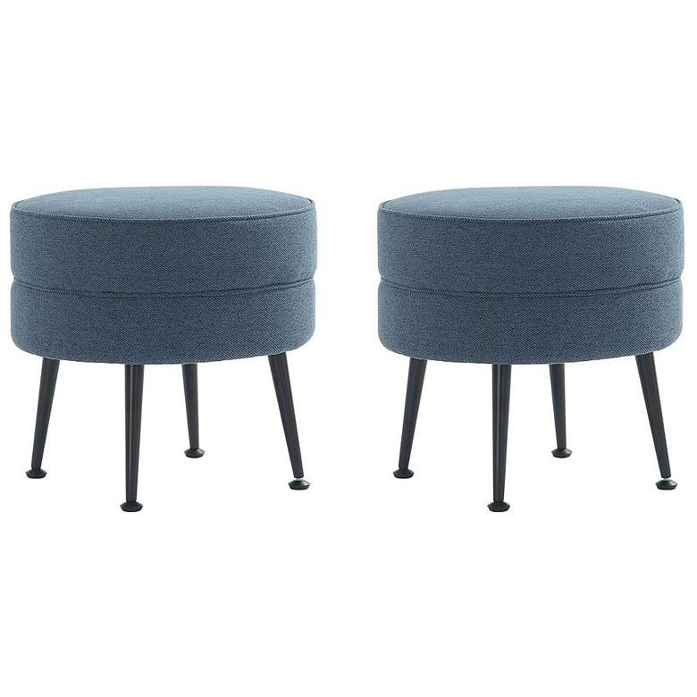 Image 1 Bailey Upholstered Ottoman in Blue with Black Feet - Set of 2