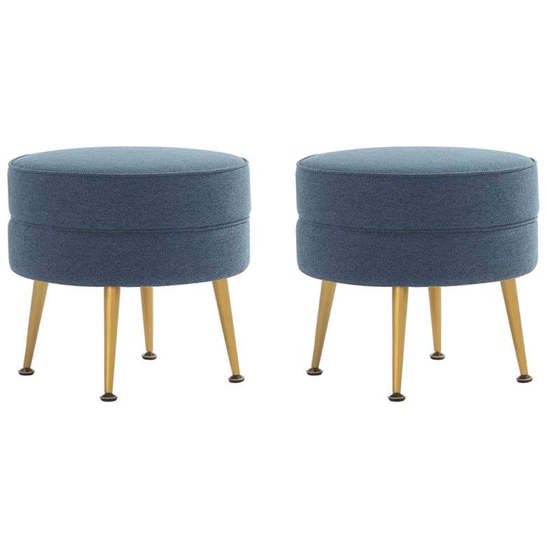 Image 1 Bailey Upholstered Ottoman in Blue with Gold Feet - Set of 2