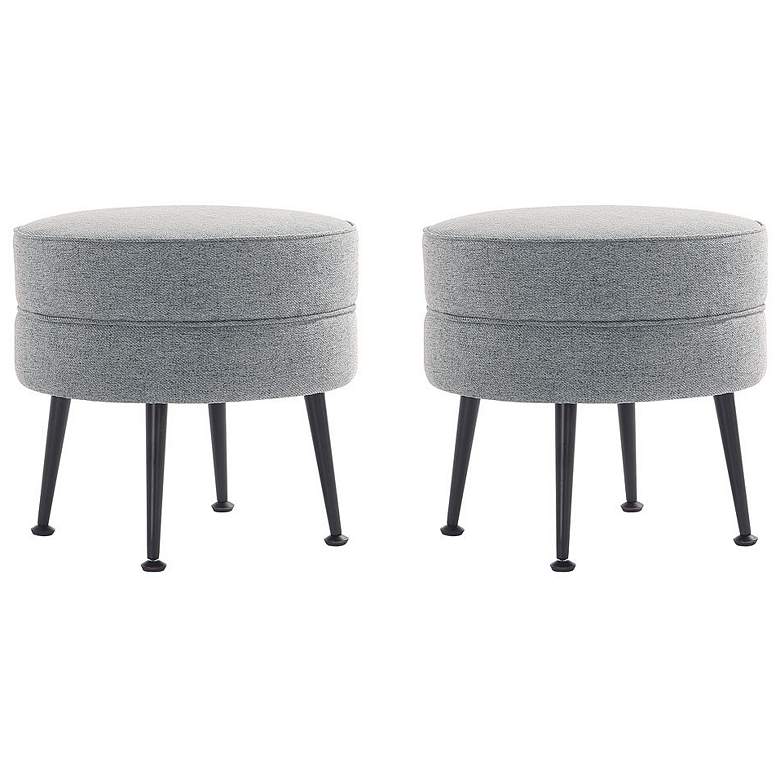 Image 1 Bailey Upholstered Ottoman in Grey with Black Feet - Set of 2
