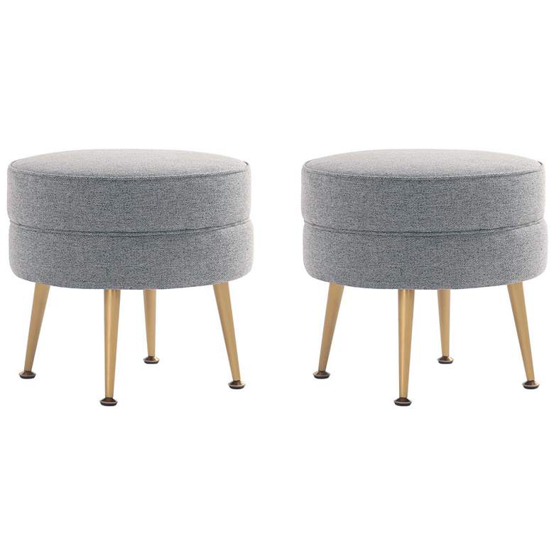 Image 1 Bailey Upholstered Ottoman in Grey with Gold Feet - Set of 2