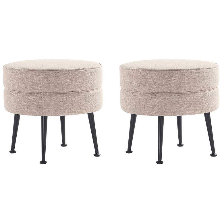 Image 1 Bailey Upholstered Ottoman in Oatmeal with Black Feet - Set of 2