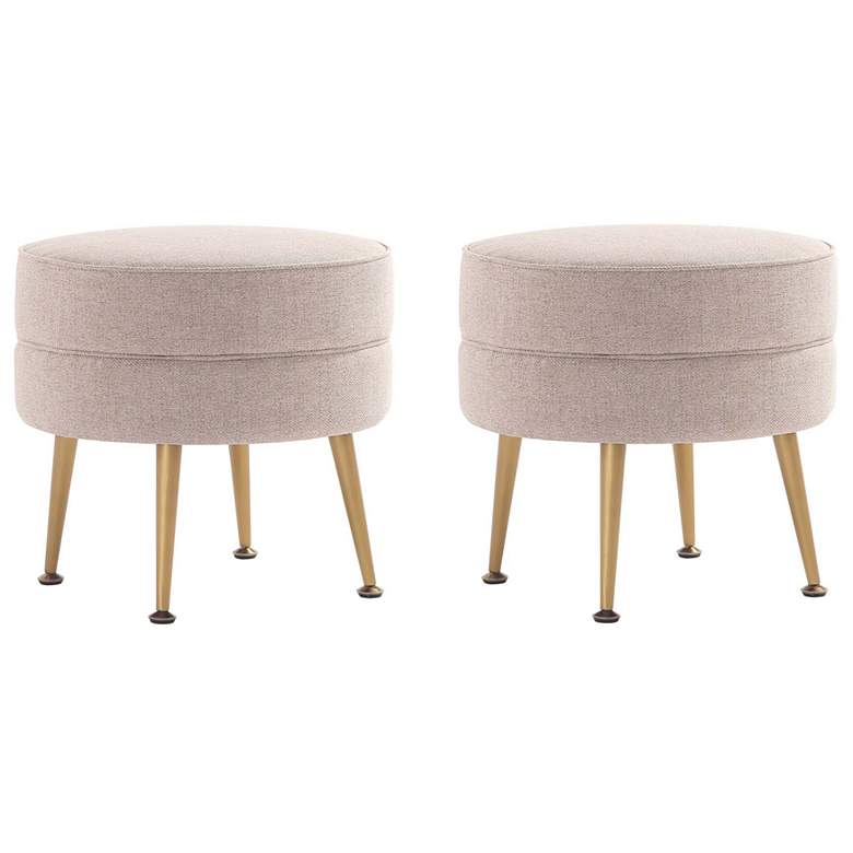 Image 1 Bailey Upholstered Ottoman in Oatmeal with Gold Feet - Set of 2