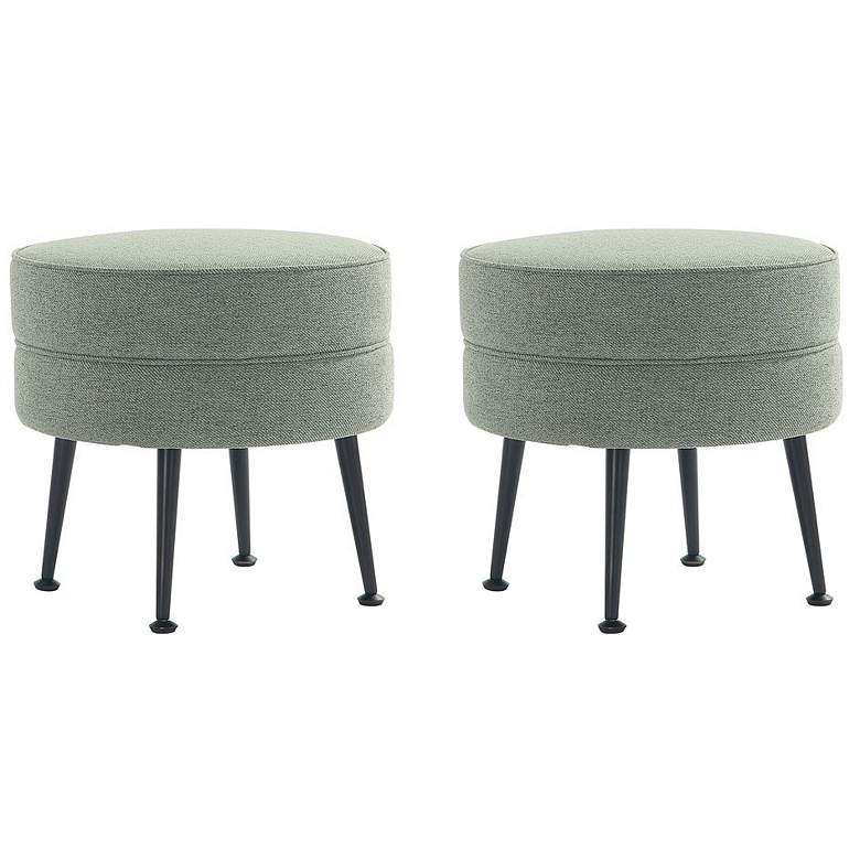 Image 1 Bailey Upholstered Ottoman in Sage Green with Black Feet - Set of 2